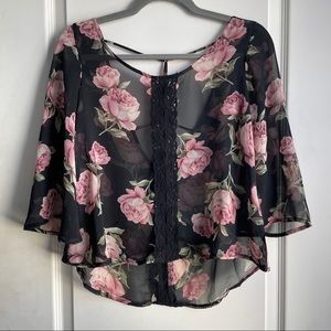 rose blouse with lace detail